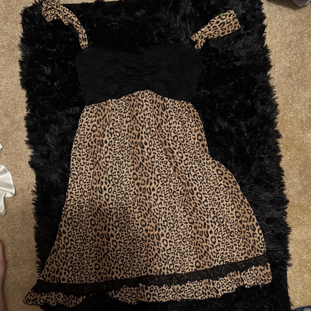 Ambrielle Leopard Print Chemise with Black Lace